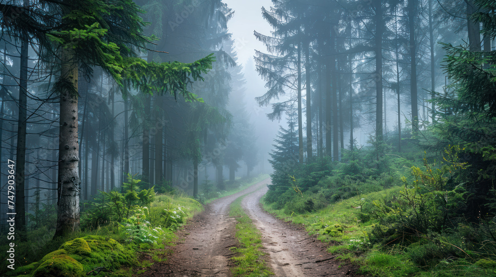 Obraz premium Foggy Forest Trees Nature