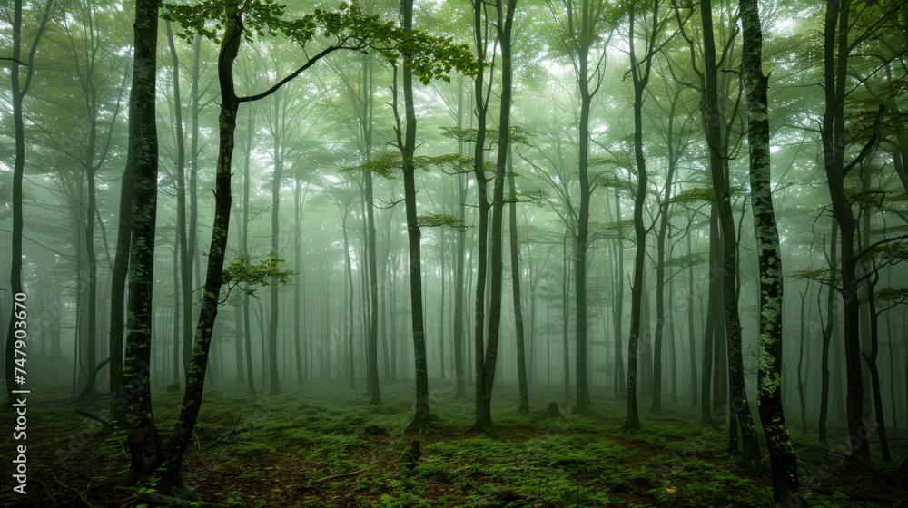Obraz premium Foggy Forest Trees Nature