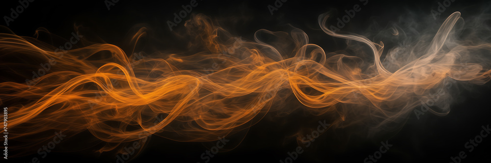 Photograph showcasing the hypnotic movements of smoke tendrils in hues of amber and topaz against a canvas of misty moonlight.