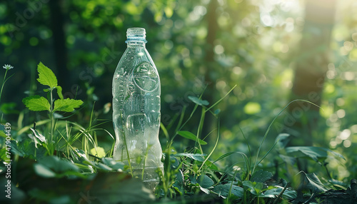 Unnatural waste in nature depicted by a discarded plastic bottle in a forest - underscoring the reach of human pollution." © Davivd