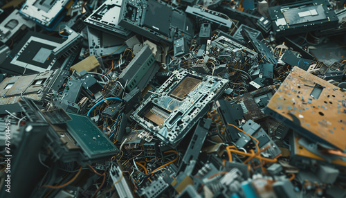 An electronic waste pile - illustrating the often overlooked environmental impact of technology and the need for responsible electronics recycling."