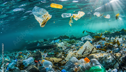 Plastic waste floating aimlessly in the vast ocean - serving as a stark reminder of escalating marine pollution and its global implications.