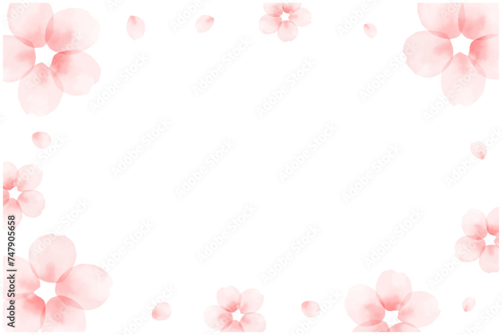 水彩で描いた桜のフレーム