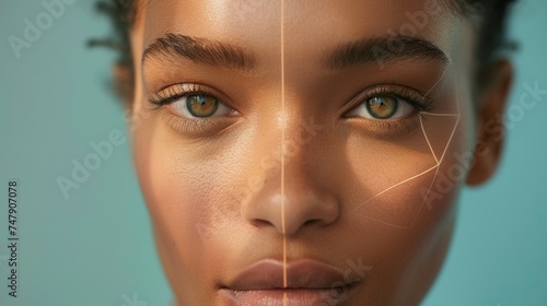 Portrait of a female face based on the golden ratio. A personalized skincare concept. A symmetrical face.