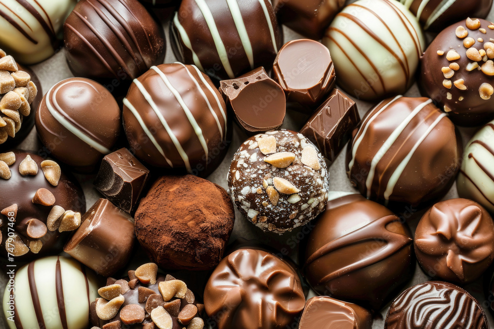 Tasty assorted chocolate truffles background Tasty assorted chocolate truffles background