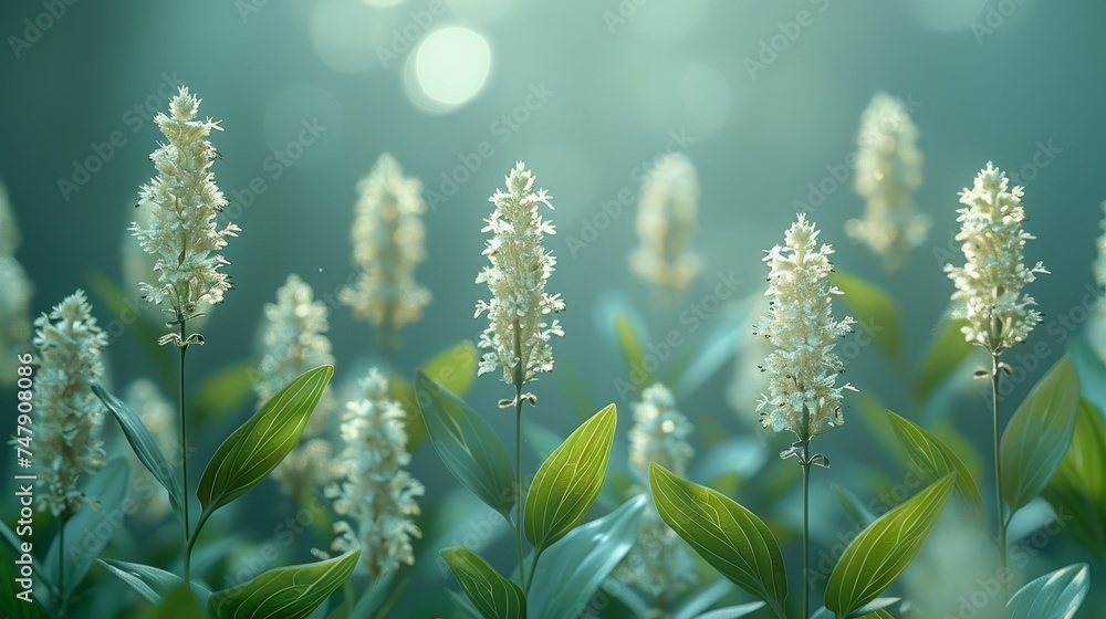 Detailed 3D rendering of a green ribbed plantain and a beautiful floral background