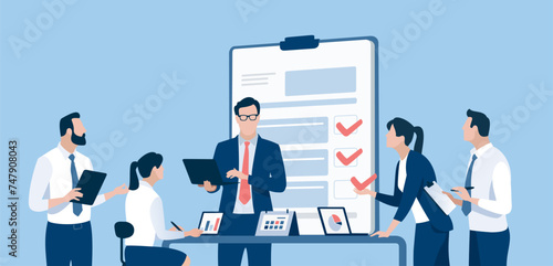 Checklist. The team checks items of an agreement, contract. Vector illustration
 photo
