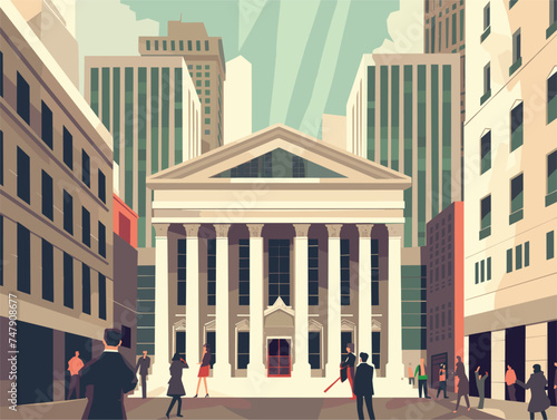 A group of people are gathered in front of a large commercial building in the city during daytime, admiring the landmark facade of the urban design property