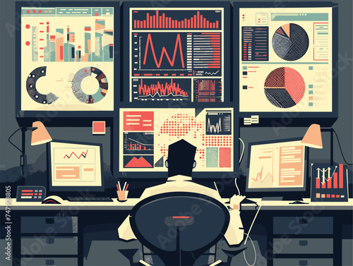 A man is seated at a table in a room filled with electronic devices, including computer monitors. A picture frame and audio equipment can be seen in the background