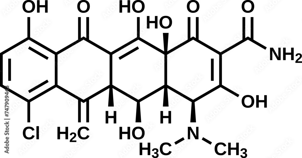 Meclocycline structural formula, vector illustration Meclocycline structural formula, vector illustration