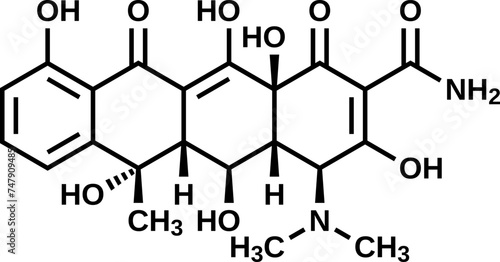 Oxytetracycline structural formula, vector illustration
