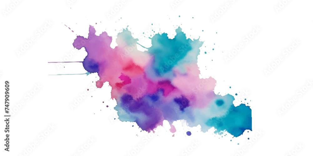 Fototapeta premium Bright colorful watercolor splash splatter stain brush strokes on white background. Modern vibrant aquarelle spot. Rainbow trendy isolated design on white. Element. Vector watercolor illustration. 