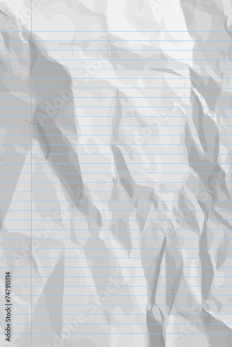 White clean crumpled notebook paper with lines