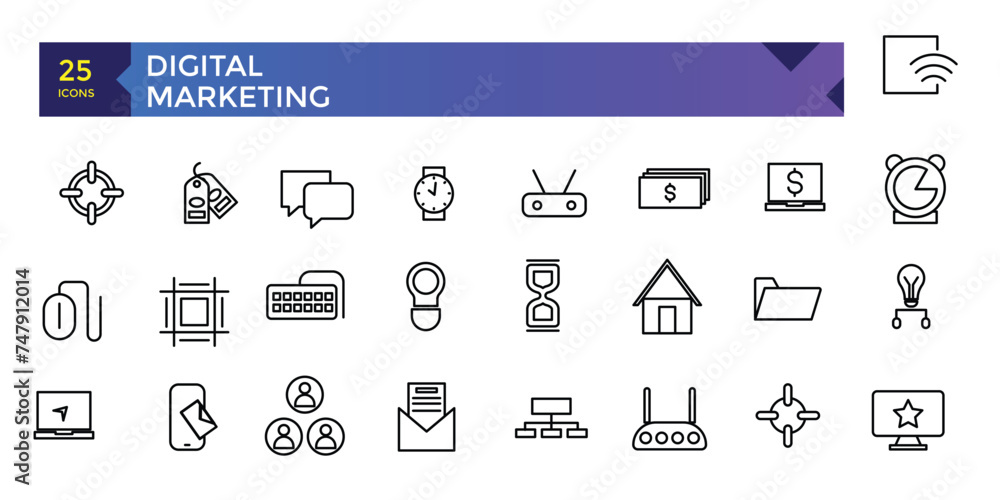 Digital Marketing web icons in line style. Social, networks, feedback, communication, marketing, ecommerce. Digital Marketing web icons in line style. Social, networks, feedback, communication, marketing, ecommerce.