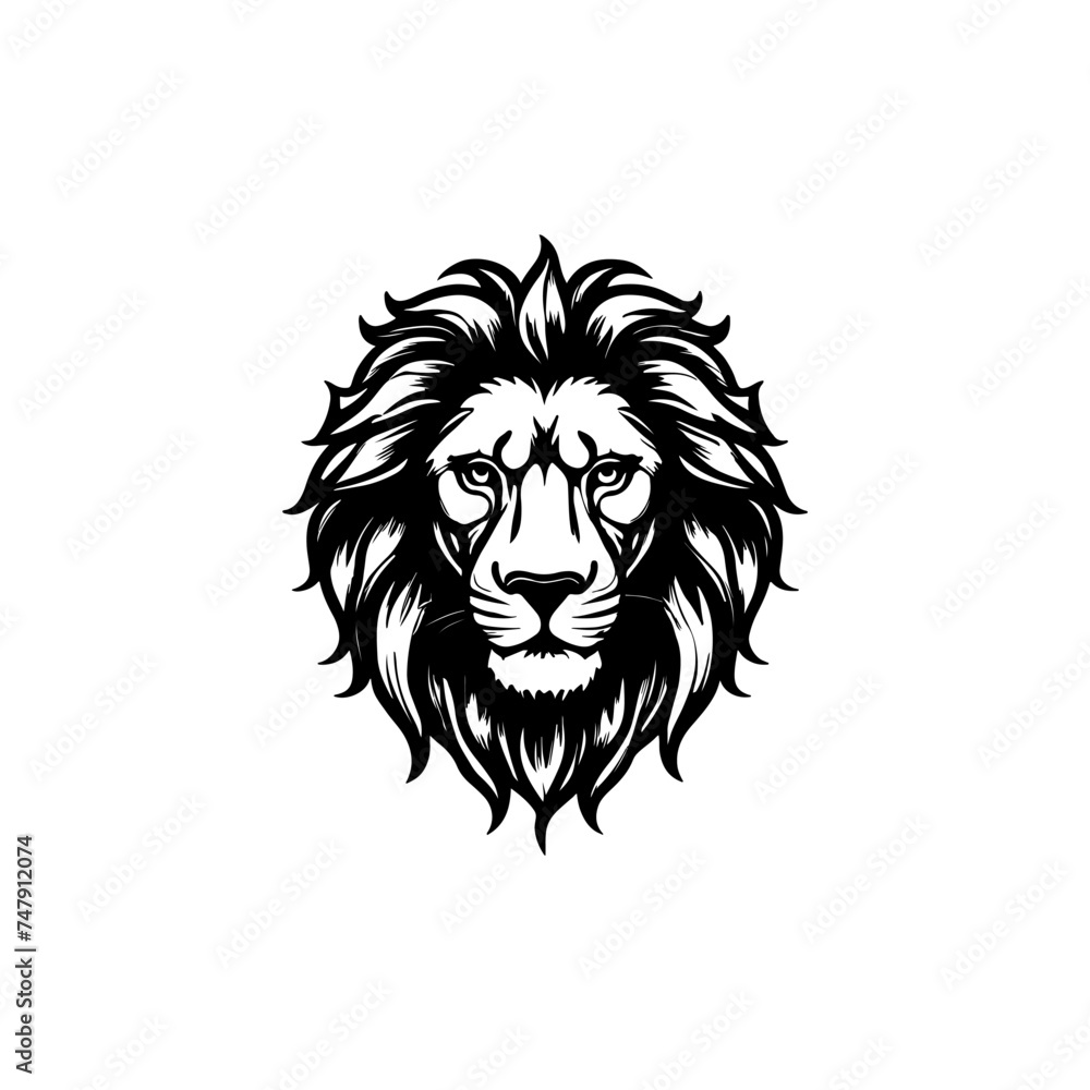 Lion  face tattoo style logo symbol illustration design template. Vector isolated on white background