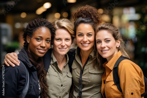 Groupe diversifié de femmes souriantes et heureuses pour la pour la Journée internationale de la femme photo