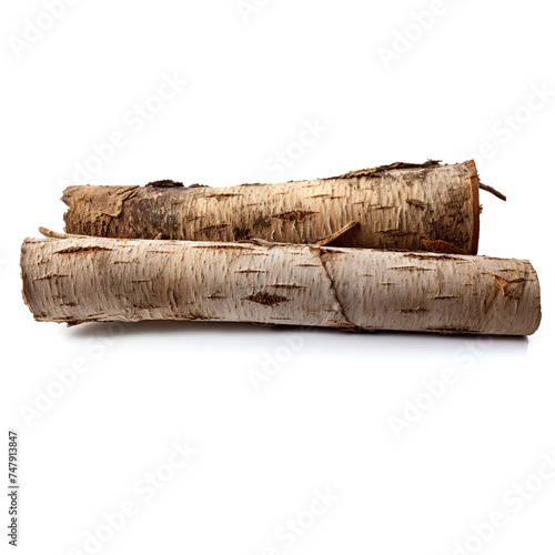 aspen bark three pieces lie bunch, photo, white background сreated with Generative Ai