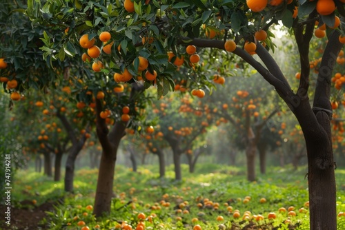 picture of garden with mandarin trees ,ready for gathering harvest