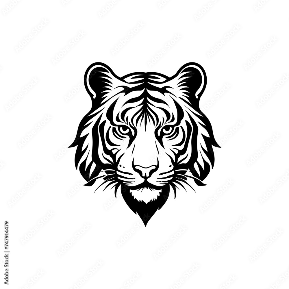 Tiger face tattoo style logo symbol illustration design template. Vector isolated on white background