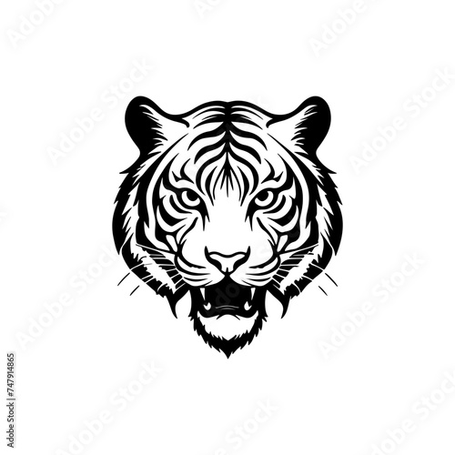Tiger face tattoo style logo symbol illustration design template. Vector isolated on white background