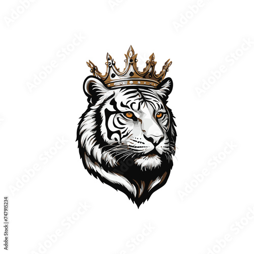 Fototapeta Naklejka Na Ścianę i Meble -  Tiger king face tattoo style logo symbol illustration design template. Vector isolated on white background