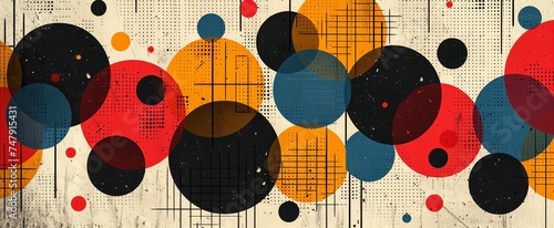 AI Generated. AI Generative. Retro Vintage abstract geometric pattern inspired by bauhaus style. Graphic Art