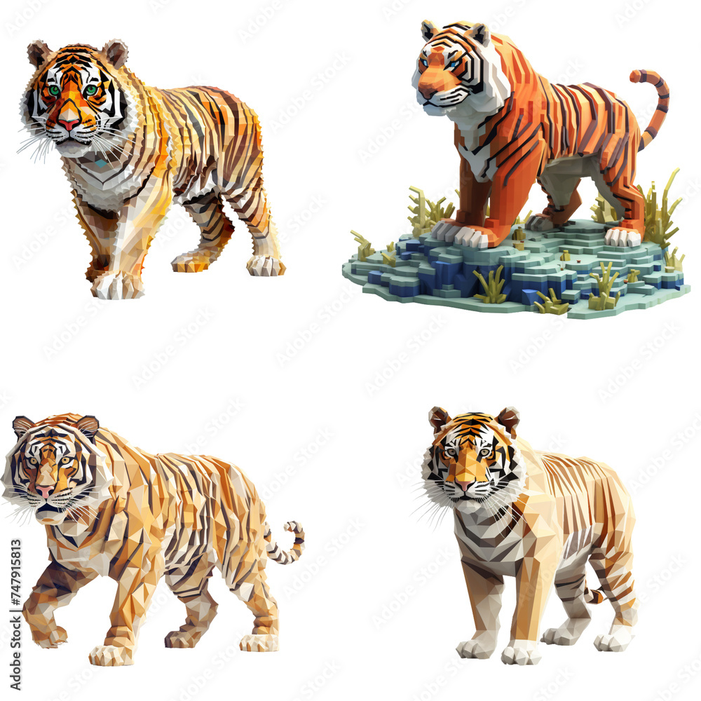 Obraz premium Set of tiger isolated on transparent background