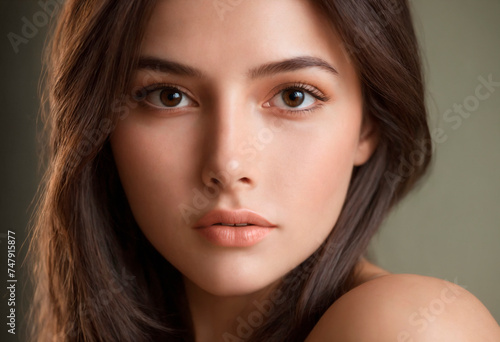 Beautiful young woman with clean fresh skin. Face of a girl with natural make-up.