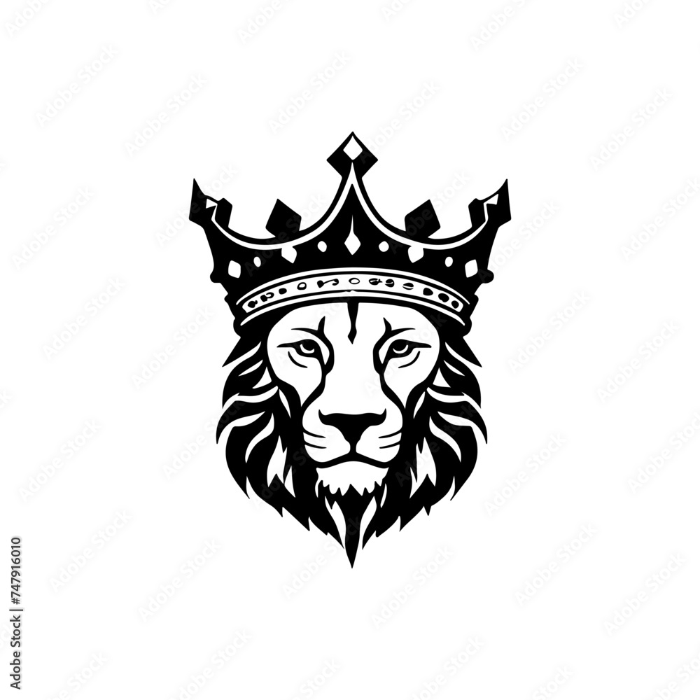 Fototapeta premium king head with crown character Black and white vector logo template
