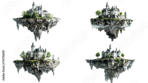 Collection of magical casle in floating island on transparent background © Dodoodle