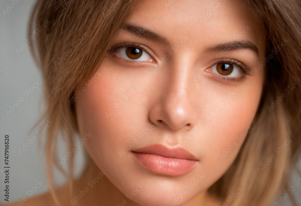 Beautiful young woman with clean fresh skin. Face of a girl with natural make-up. Beautiful young woman with clean fresh skin. Face of a girl with natural make-up.