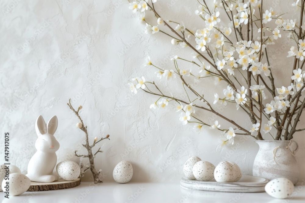A minimalist Easter photography backdrop, blending simplicity with the subtle elegance of the season - obrazy, fototapety, plakaty 