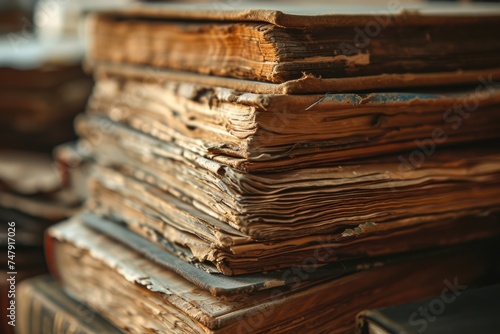 Vintage Book Pages: Macro Shot of Aged Literature in Antique Library