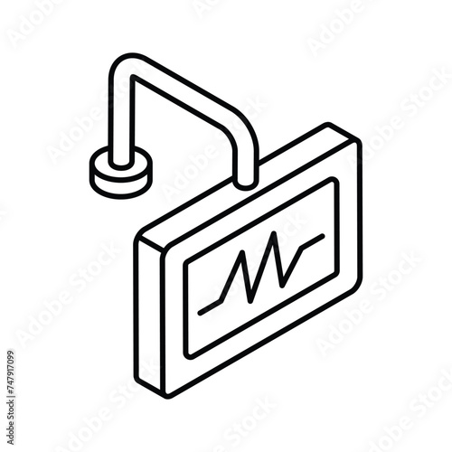 Heart health palpitation monitoring, icon of ecg monitor in isometric design