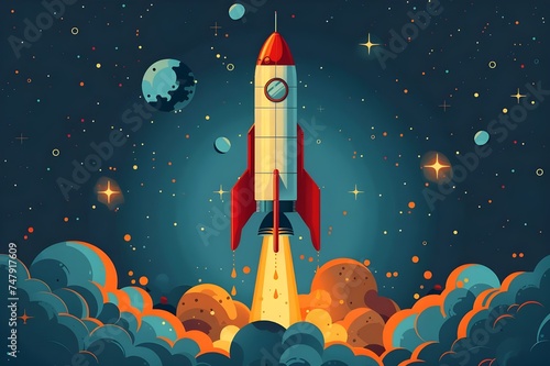 Vector Illustrations of Rockets and Shuttles, Skyward Journeys of Spacecraft and Missiles, Flying Vector Illustrations in Space, Monuments to Gagarin and Rocket Technology, Vector Images of Speedy Jet