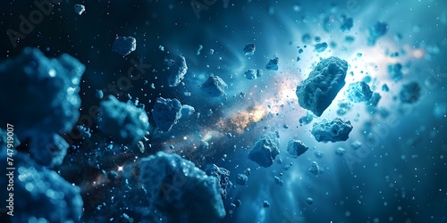 Space fighter jets perform evasive maneuvers among asteroid belts. Concept Sci-Fi, Space Adventure, Fighter Jets, Evasive Maneuvers, Asteroid Belt photo