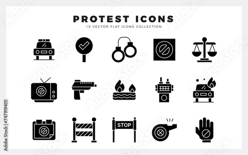 15 Protest Glyph icon pack. vector illustration.