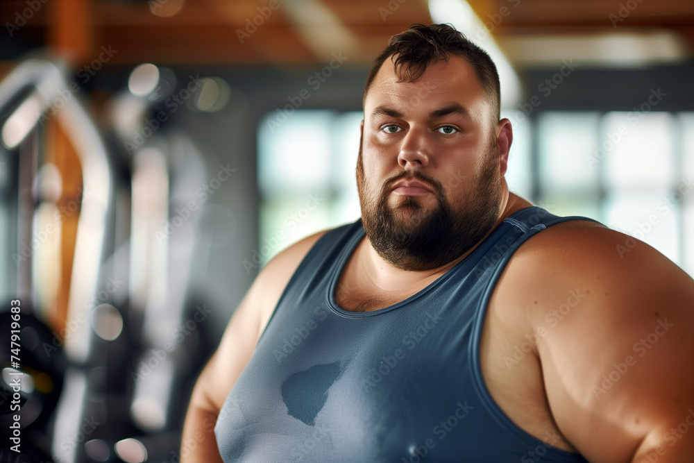 Obraz premium Plus-Size man starting with training in gym to lose weight