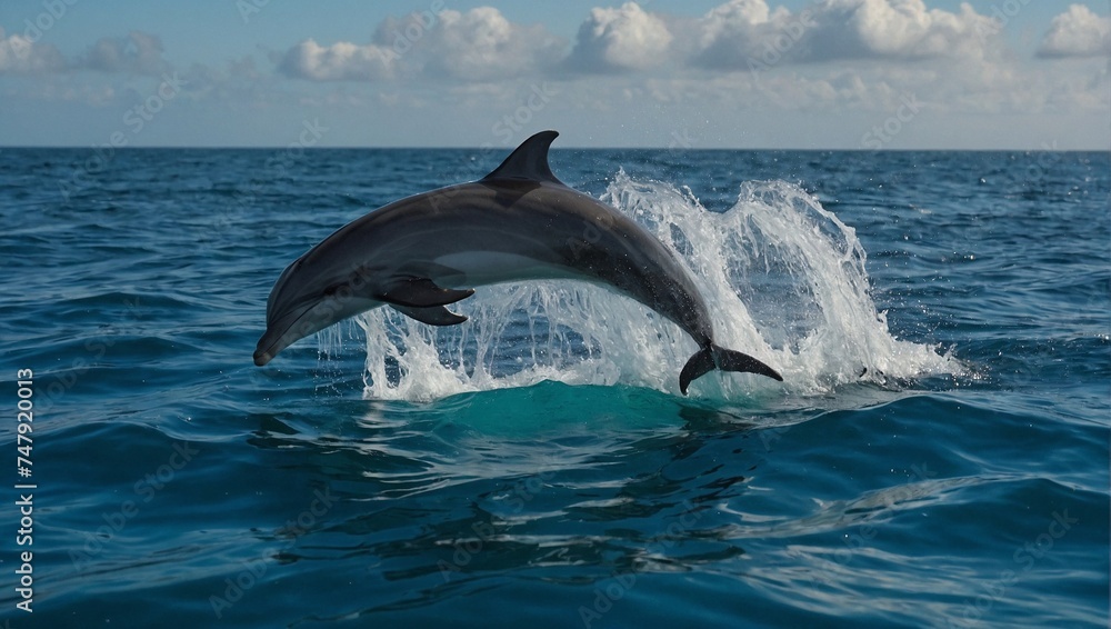 Fototapeta premium two dolphins jumping
