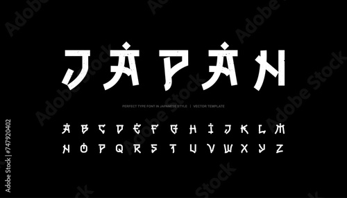 Perfect Asian Japanese calligraphy style vector type font. Hieroglyph Typography japan style font. English Japanese or chinese letters 