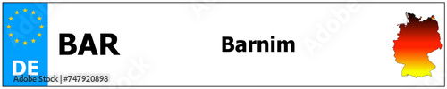 Barnim car licence plate sticker name and map of Germany. Vehicle registration plates frames German number
