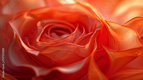 Focus on the vibrant vermilion hues of a single rose in extreme macro, showcasing the intensity of its color..