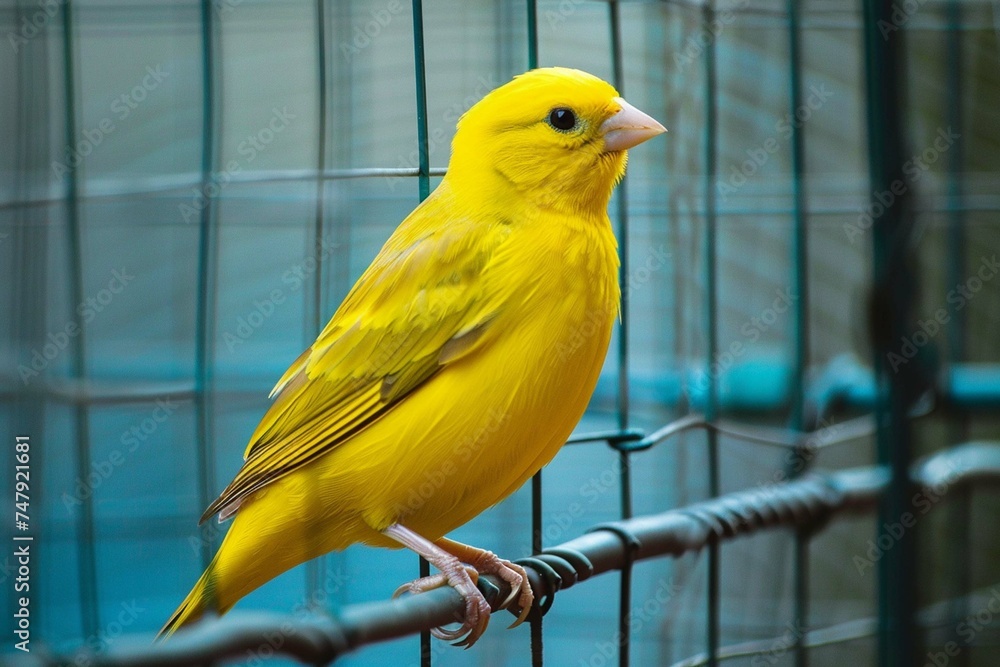 Fototapeta premium Yellow canary bird in aviary