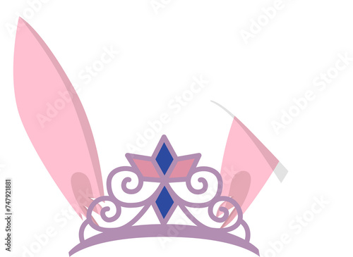 Bunny face elements, cartoon flat design ears vector illustration isolated. Rabbit mask filter with golden crown. © Svitlana Tolmach 