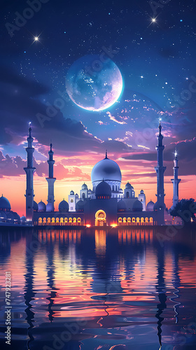 Beautiful Mosque with night sky background