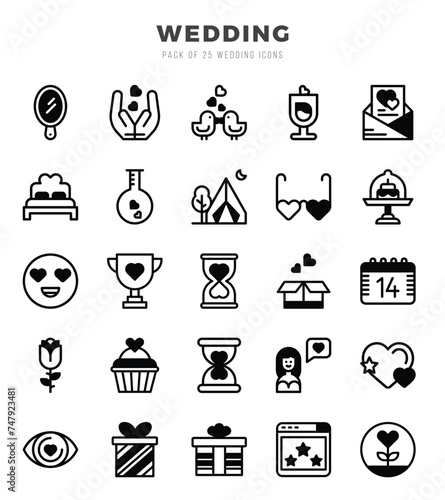 Wedding Icons Pack. Lineal Filled icons set. Lineal Filled icon collection set.