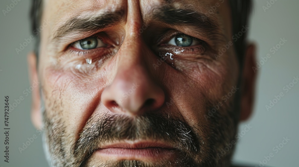 Portrait of frustrated man crying with tears, expressing deep emotion and vulnerability, capturing the raw and poignant beauty of human emotions Portrait of frustrated man crying with tears, expressing deep emotion and vulnerability, capturing the raw and poignant beauty of human emotions