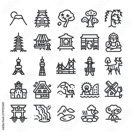 日本全国の観光名所 アイコン セット