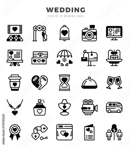 Wedding icon pack for your website. mobile. presentation. and logo design.