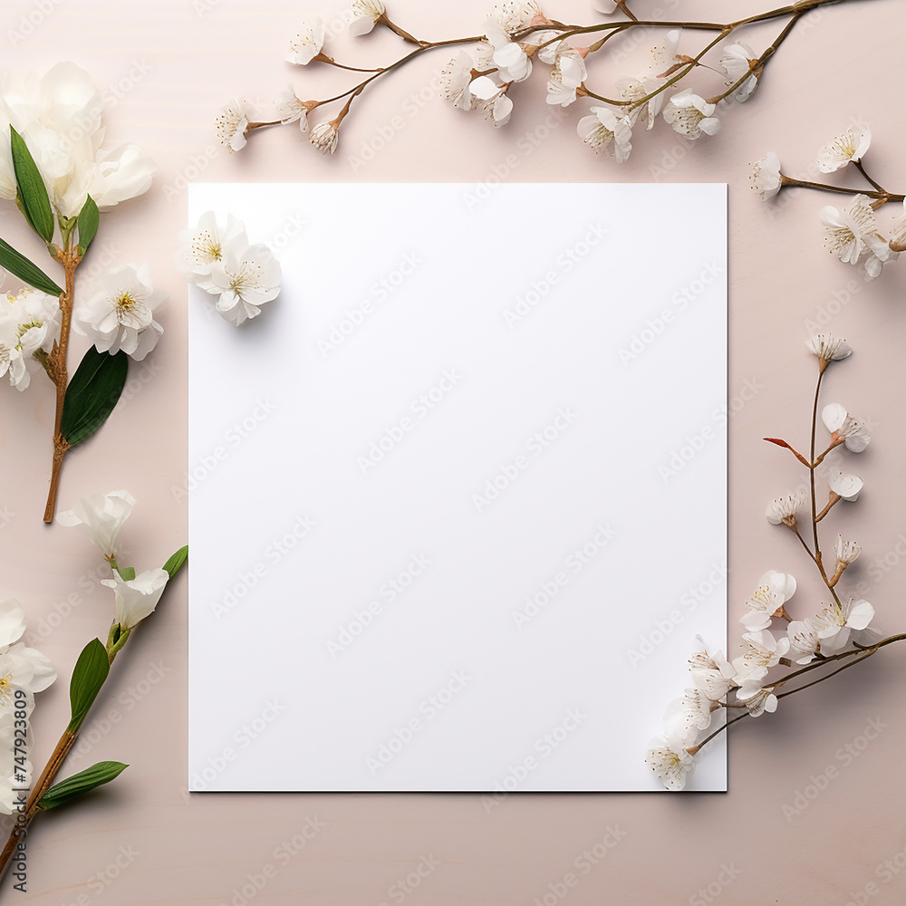 blank white page with flower decoration 